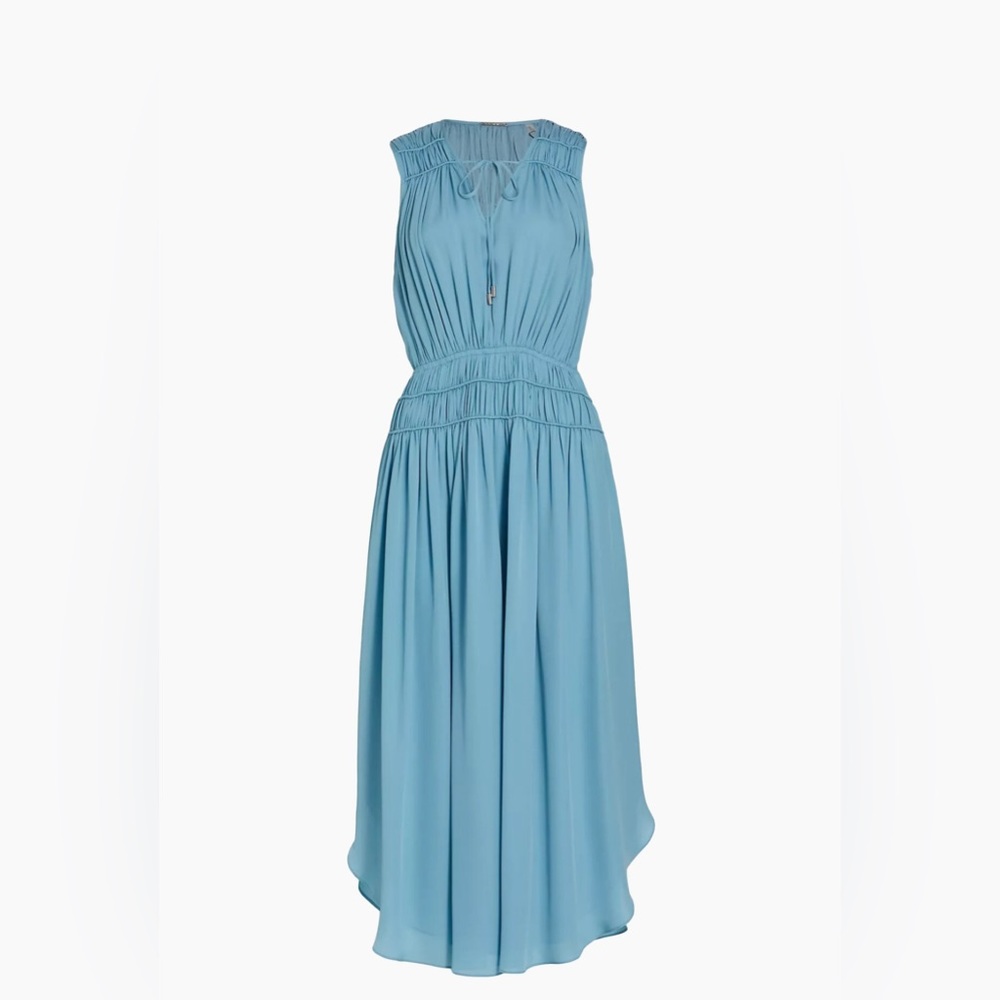 ELIE TAHARI Shirred Silk Midi-Dress